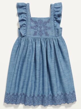 Old Navy Chambray Embroidered Ruffle-Trim Swing Dress